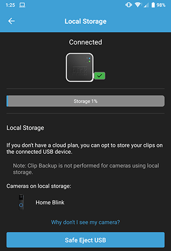 Check Blink Local USB Storage On App