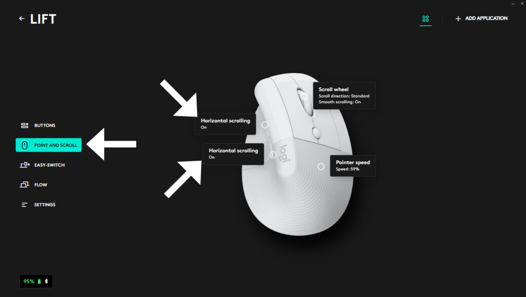 Logitech Lift Vertical Mouse - Enable Horizontal Scroll - Step 1